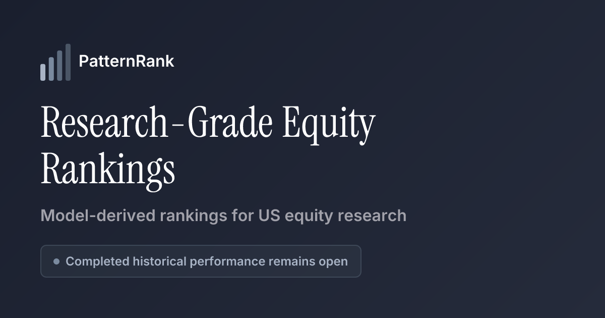 PatternRank product visual showing research-grade US equity rankings
