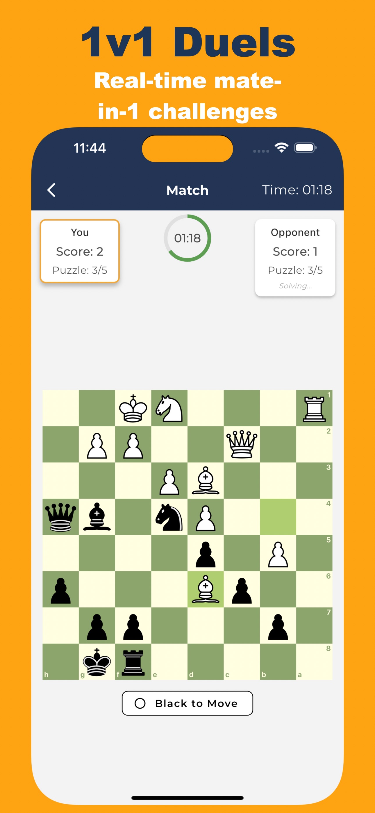VibeChess 1v1 duel screen showing a live match in progress